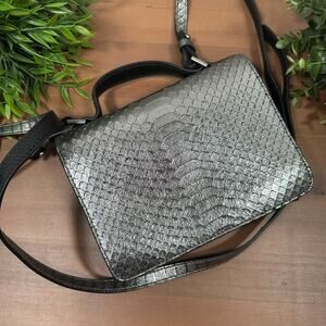 Coccinelle Women's Metallic Silver Snakeskin Print Crossbody Bag
